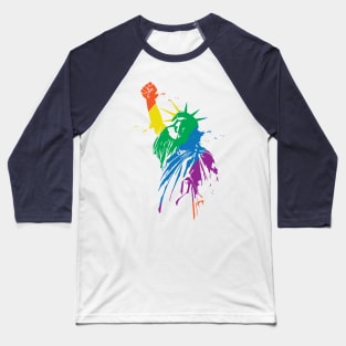 Rainbow Statue Of Liberty With Raised Fist LGBTQ+ Pride Baseball T-Shirt